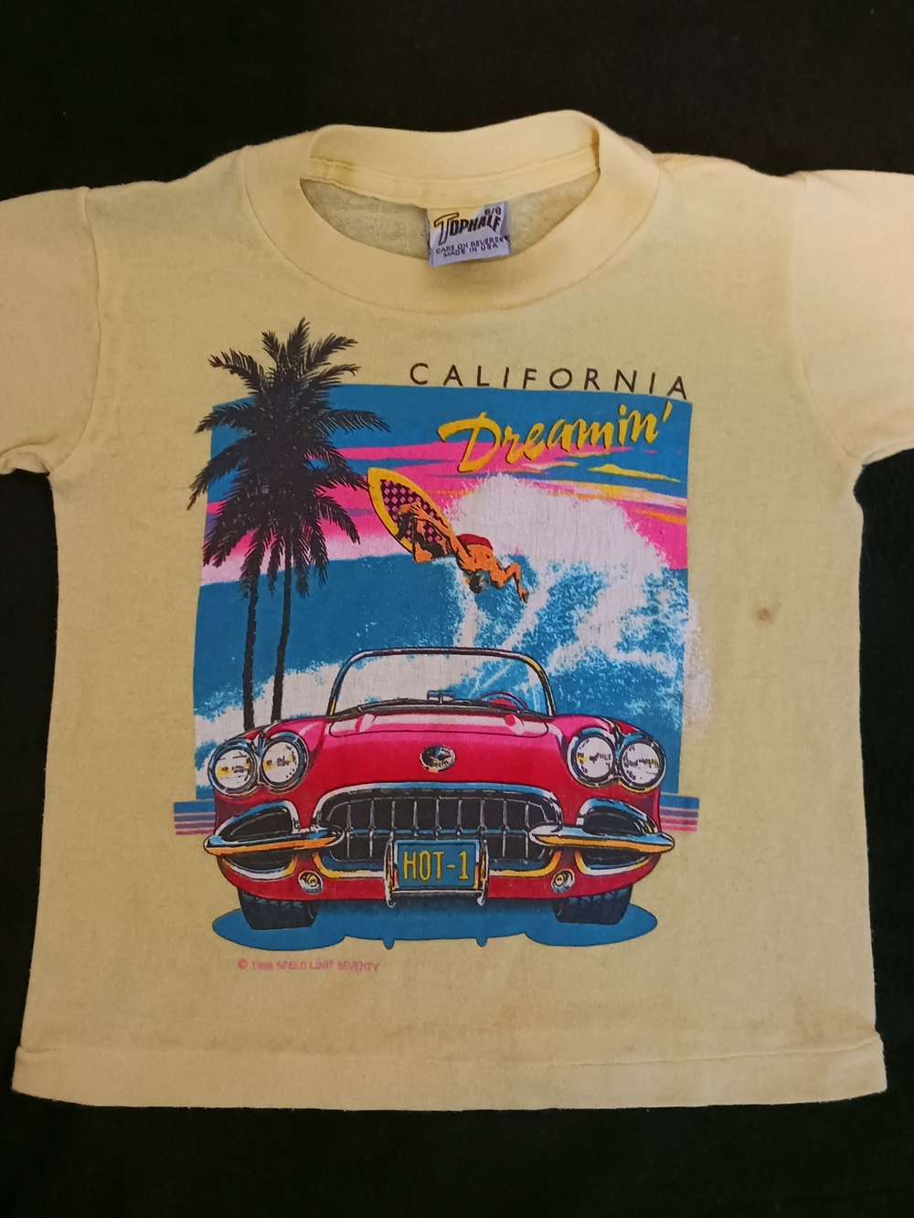 90's Vintage California Dreamin' Yellow Graphic Kids Tee